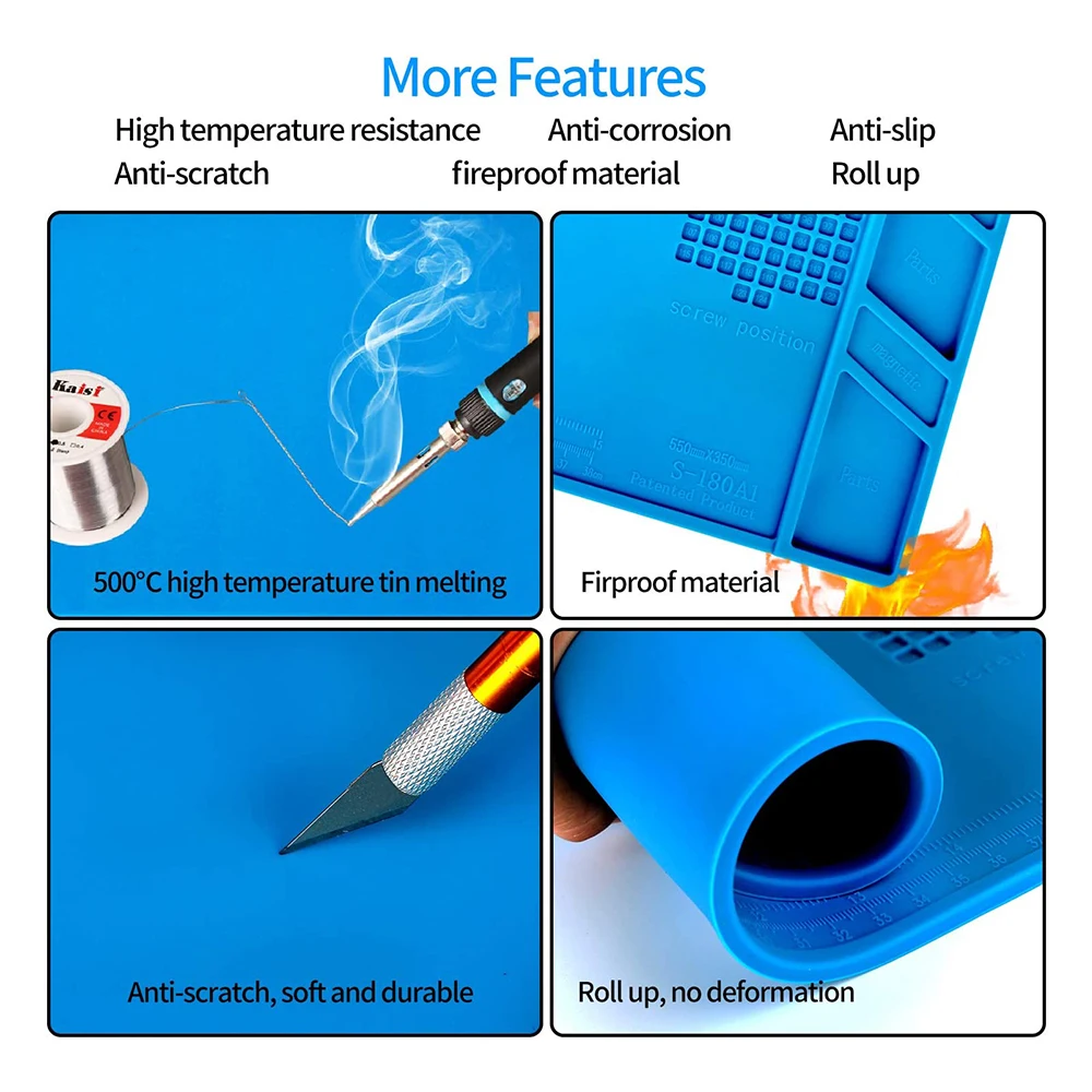 Soldering Mat Heat-Resistant Repair Working Silicone Pad with Magnetic Groove Adsorption Screw Storage Grid for Phone PC Repair