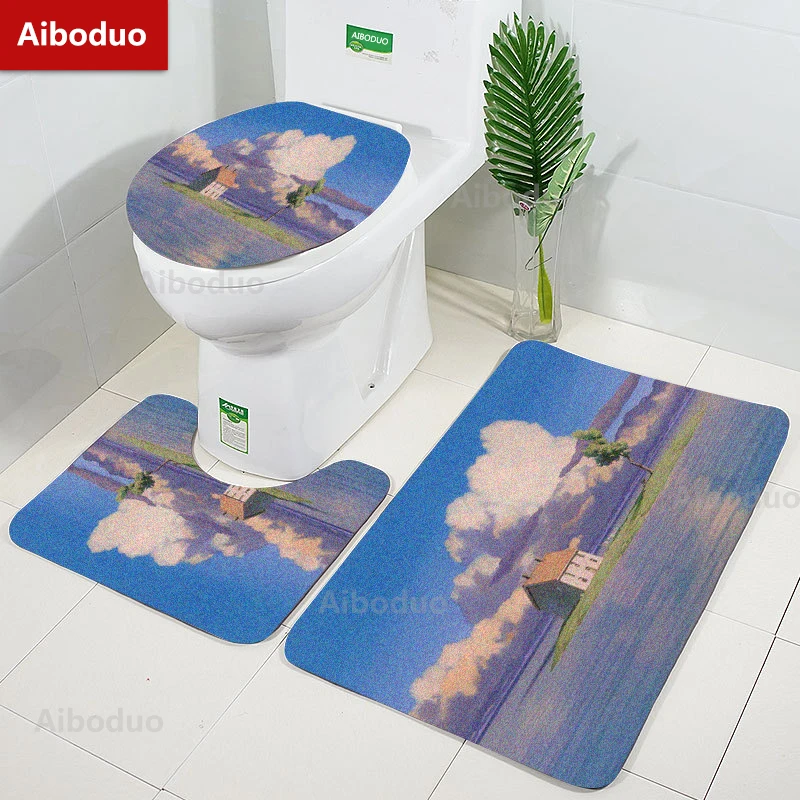 

Aiboduo Hot Sale 50*80cm Anime Scenery Non Slip 3pcs/set Toilet Lid Cover Set BathMat Carpet Restroom Rug Warm Home Decoration