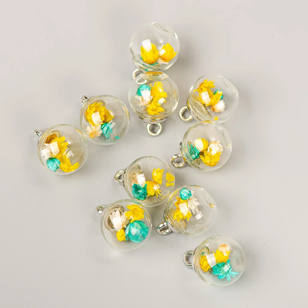 16# 10pcs Alloy Hook Hollow Glass Ball Not Natural Stone Jewelry Making  Bead Wholesale #MY501