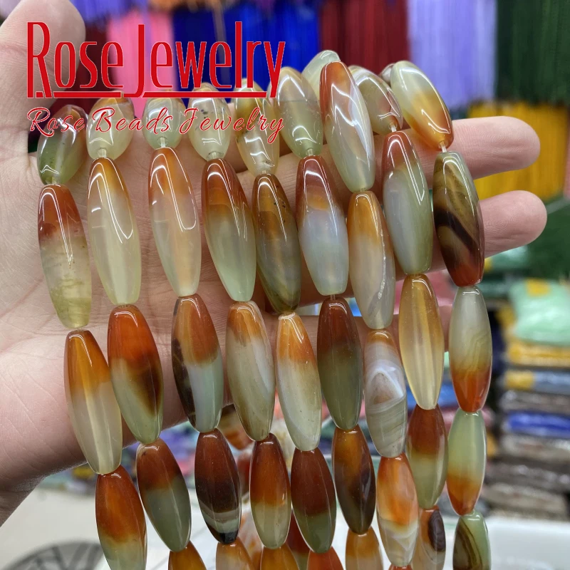 

Natural Stone Beads Peacock Agates Bead Rice Shape Handmade Beads 10x30mm For Jewelry Making DIY Bracelet Accessories 15" Strand