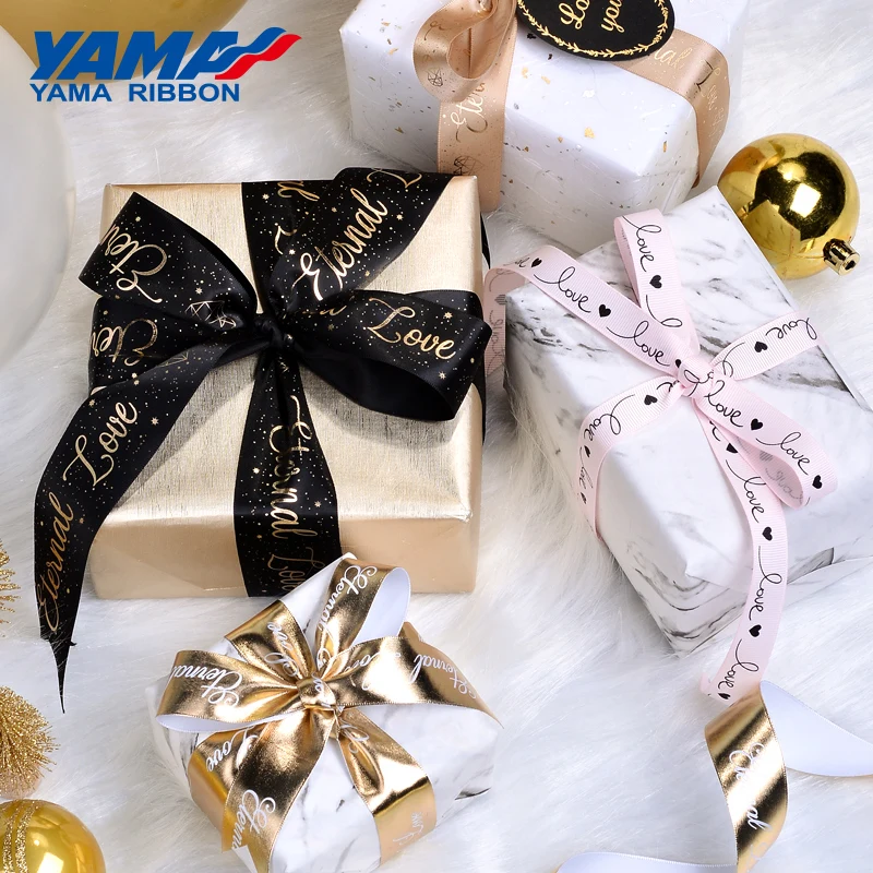 YAMA-Satin Printed Ribbon for Crafts, Wedding Decoration, DIY Gifts Packaging, 9mm, 16mm, 25mm, 38mm, 10Yards/Roll