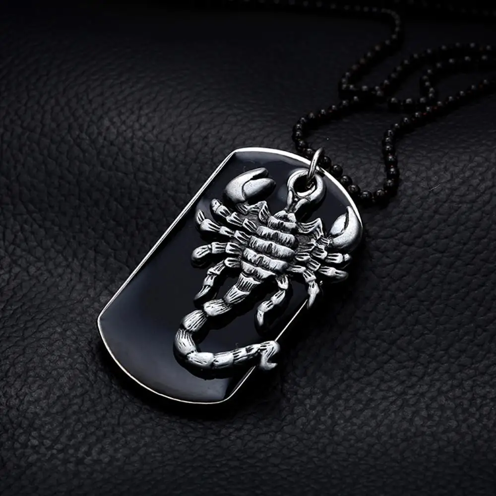 BONISKISS Biker Men's Necklace Black Military Silver Color Scorpion Pendant Necklace 27.5 Inch Bead Chain Cool Gift For Man