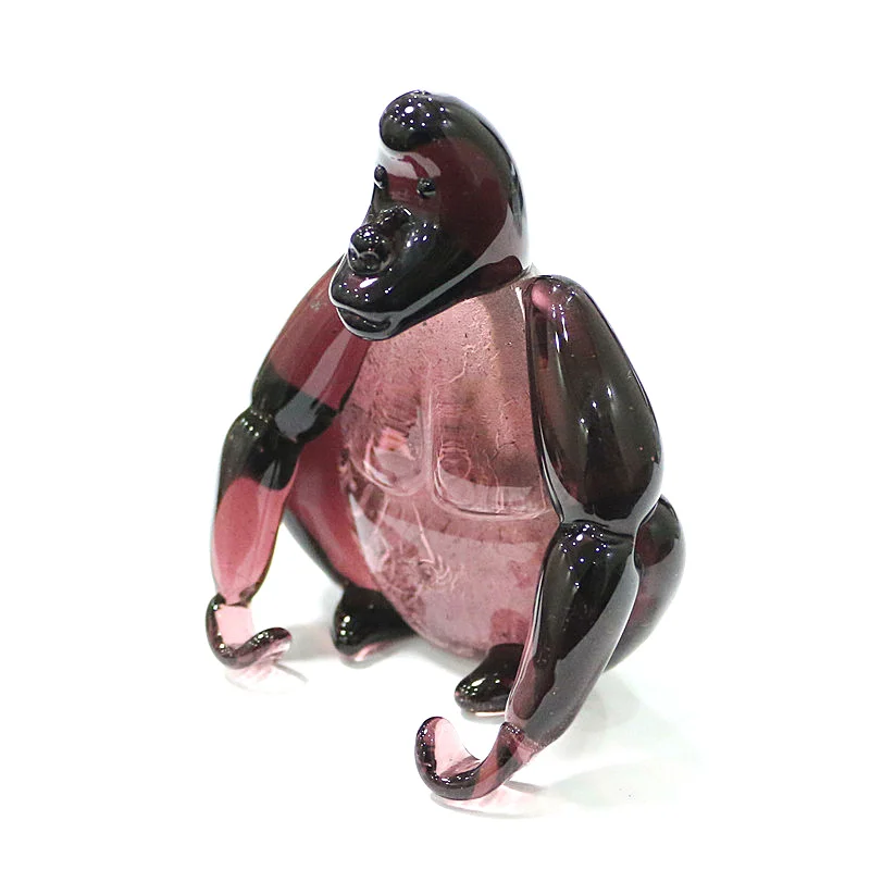 

Murano Glass Gorilla Figurine Home Desk Decoration Accessories Silver Foil Craft Cute Animal Ornaments Gifts Collection For Kids