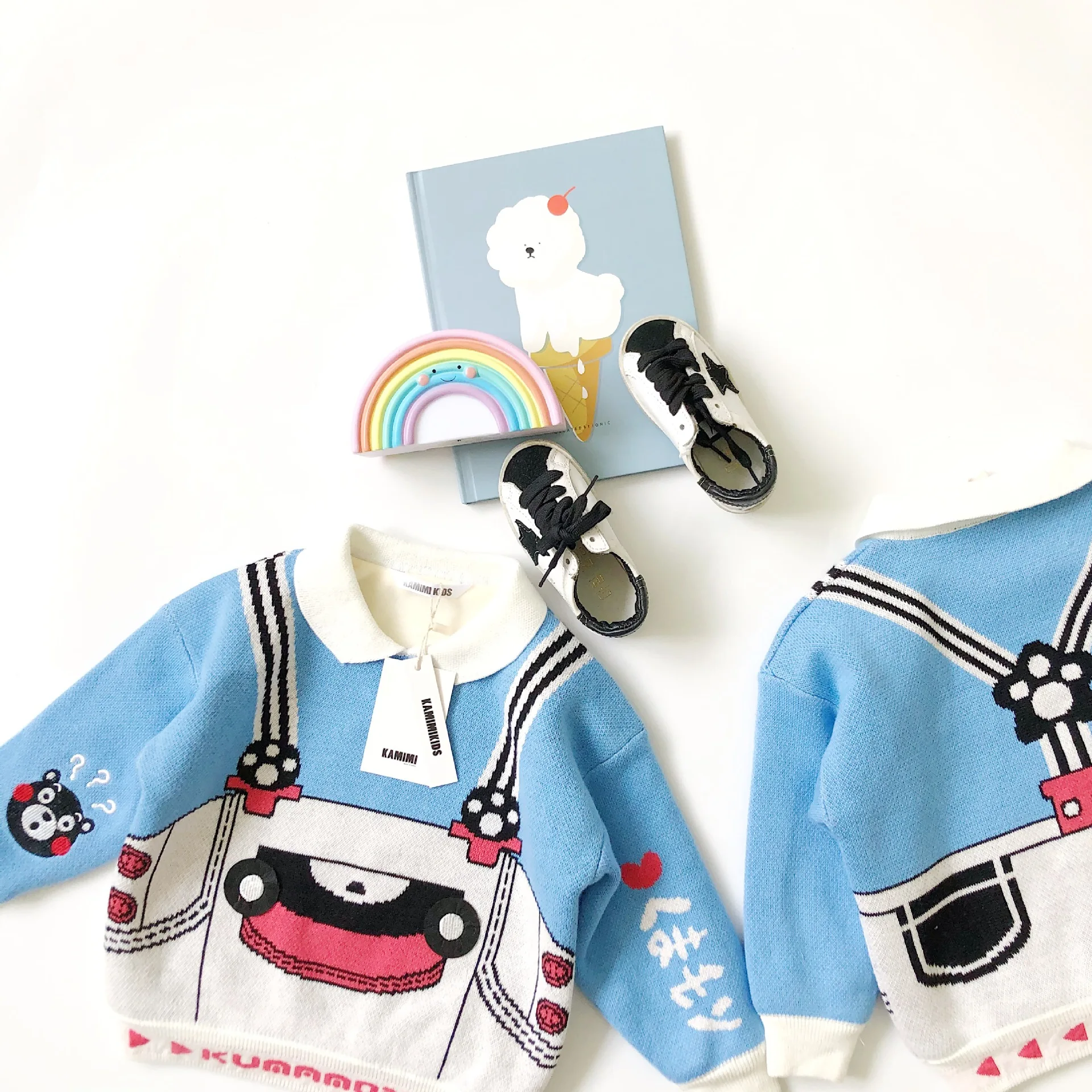 Tonytaobaby Winter New Boys and Girls Children's Light Blue Little Bear with Velvety Sweater Children's Wear