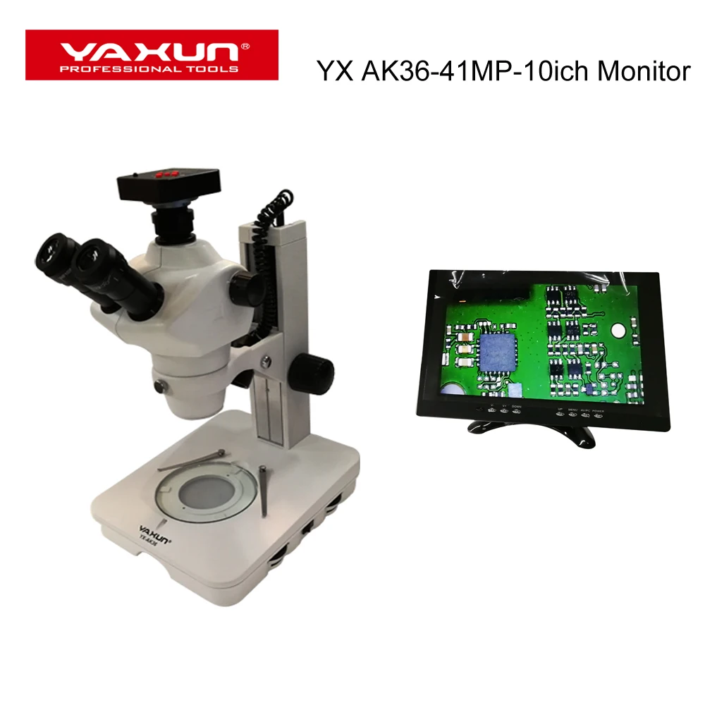 مراجعة وتحليل ميكروسكوب YAXUN YX-AK36 8X-50X مع كاميرا 58 ميجابكسل وشاشة 10 بوصات