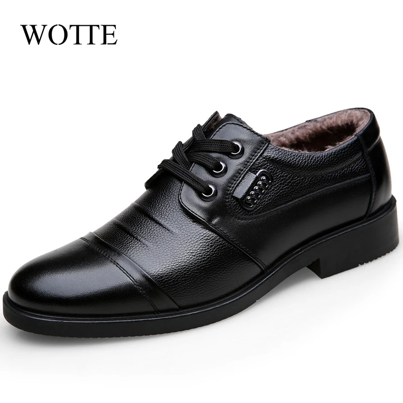 

Winter Mens Shoes Fashion Men Genuine Leather Casual Shoes Business Plus Cashmere Warm Cotton Shoes With/No Fur chaussure homme