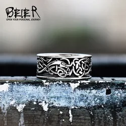 Beier Stainless Steel Geometric Solid Fashion Ring Dragon pattern Mens/Women Polishing Viking Jewelry  BR8-712