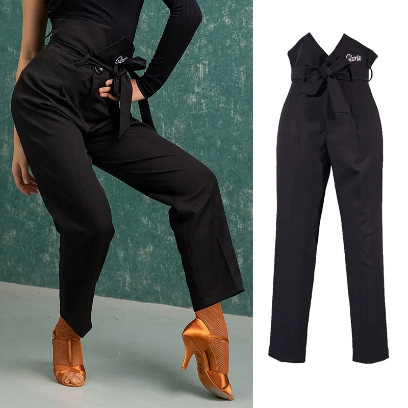 

Black Ballroom Dance Pants Women Tap Dance Wear Salsa Dancing Outfit Stage Costume Latin Practice Wear Designer Clothes DL7593