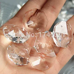 Free Metal Ring,50pcs/lot 14mm Chandelier Crystal Bead Door/ Window Glass Octagon Stones In 2 Holes Home Decoration Accessories