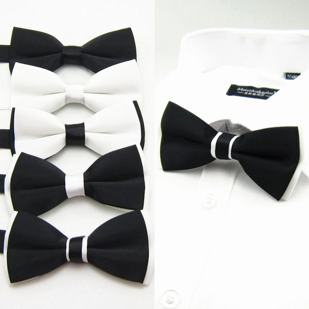 Bow Tie Black & White Contrasting Color Bowtie Mens Bowtie 2016 Fashion Double Layer Bow Ties