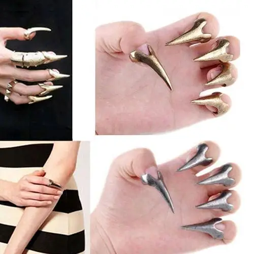 5 Pcs Retro Punk Talon Rings Nail Decor Sharp Alloy Finger Claw Knuckle Ring Set Halloween Decoration