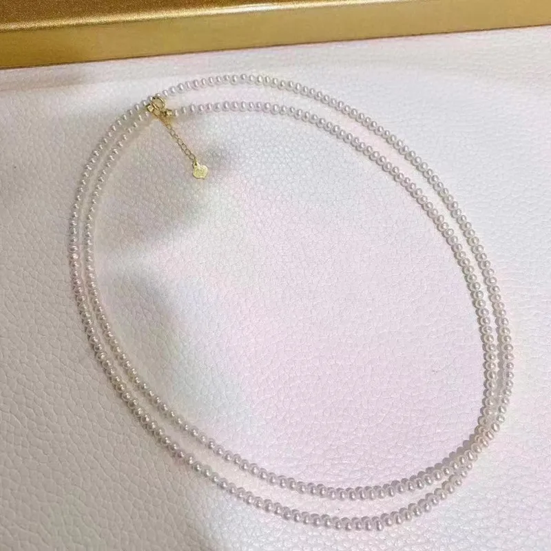 

2 way to wear simple tiny natural white pearl long chain necklace safe 925 sterling silver clasp high quality jewelry china