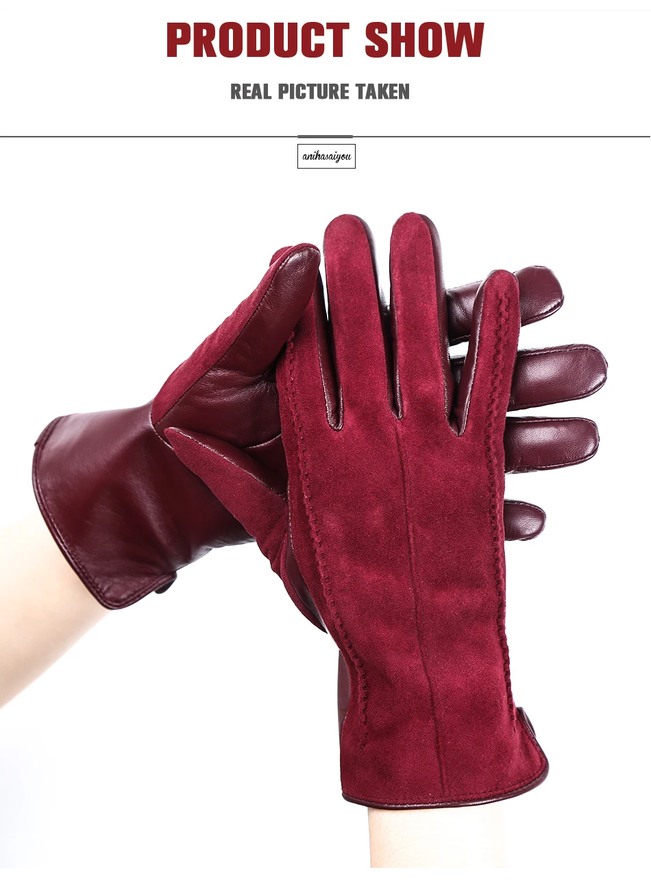 Good Quality Touch Gloves Color Winter Women's Leather Gloves Genuine Suede 50% Genuine Leather 50% Women's Gloves -2007