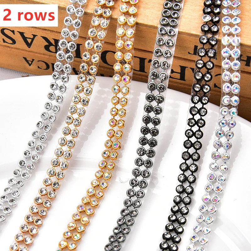 Flash Crystal Rhinestone Banding Multi-Rows Aluminum Mesh Diamond Wedding Dress Belt Trimming Hotfix/Self Adhesive Decor Tape