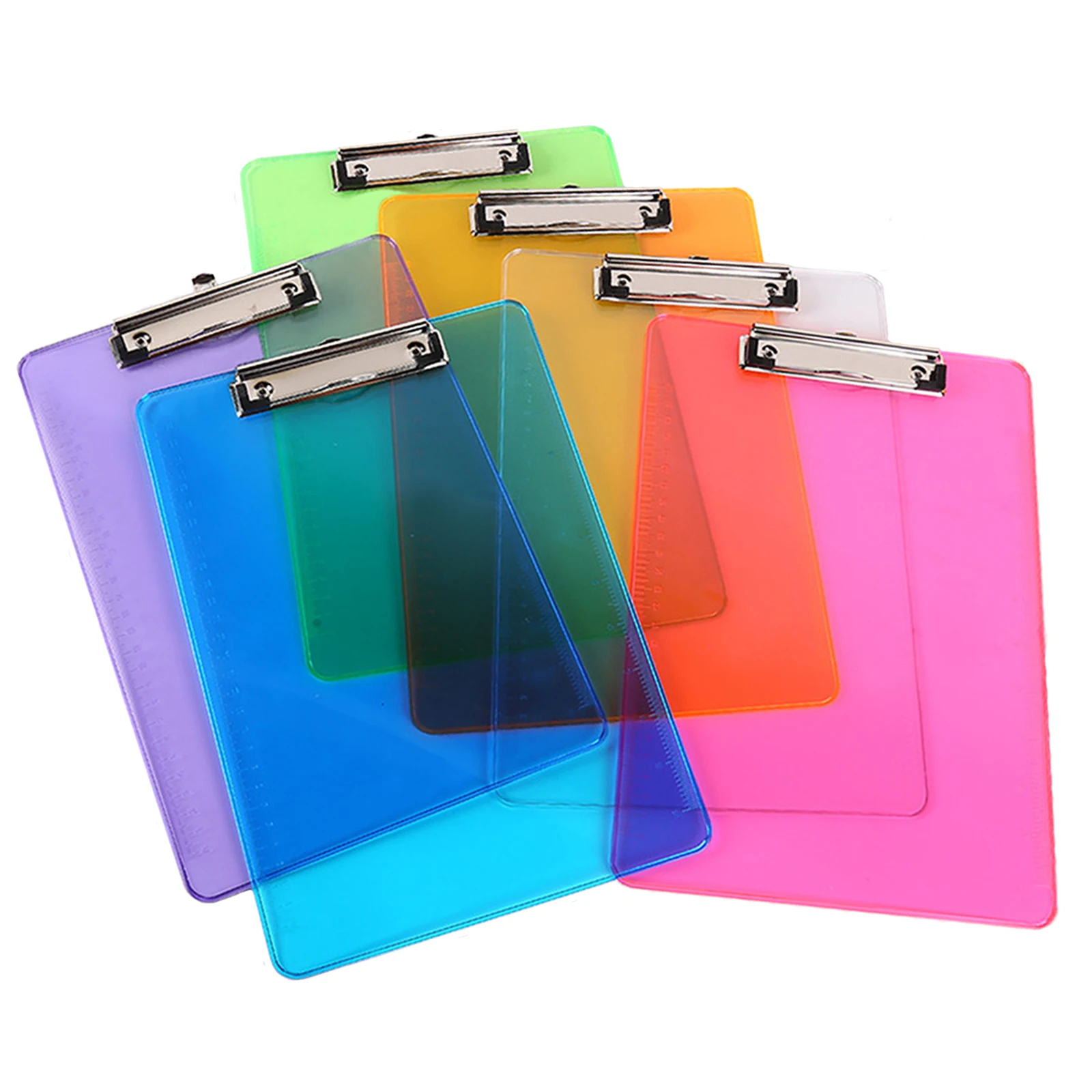 A4 Colourful Transparent Clip Boards Plastic File Folder Document Clip Writing Board Menu Bill Folder School Office Stationery