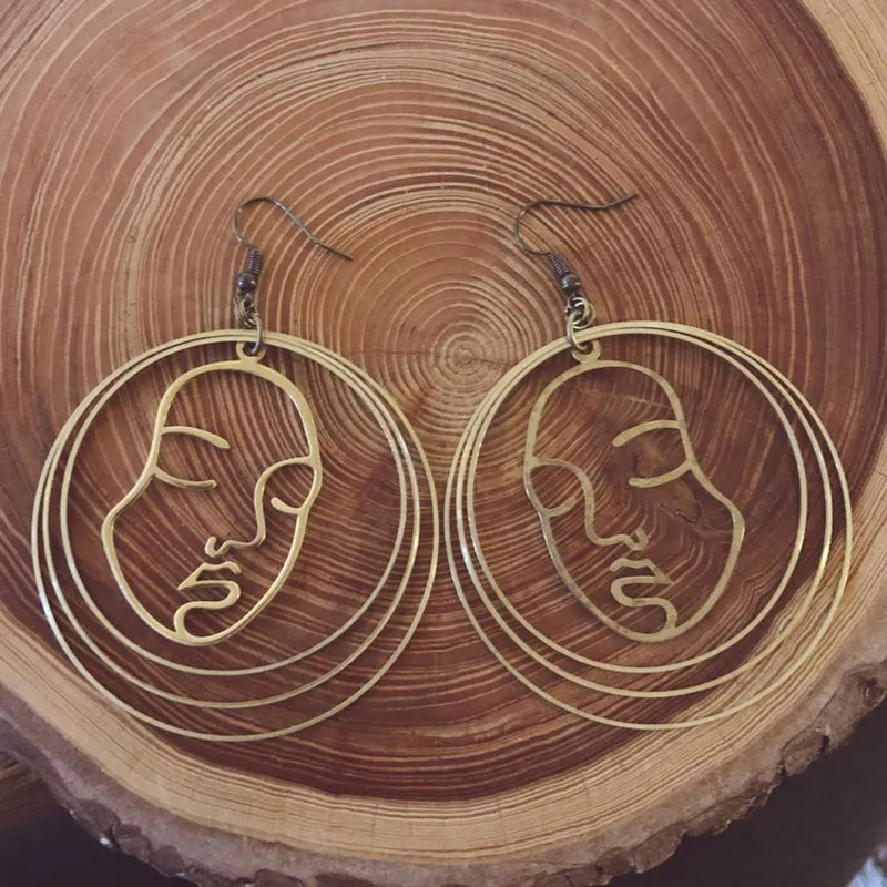 Hoop Face Earrings Brass Hoops Mobile Head Profile Hair Halo Simple Everyday Jewelry Fashion Bohemian Women Gift 2020 New