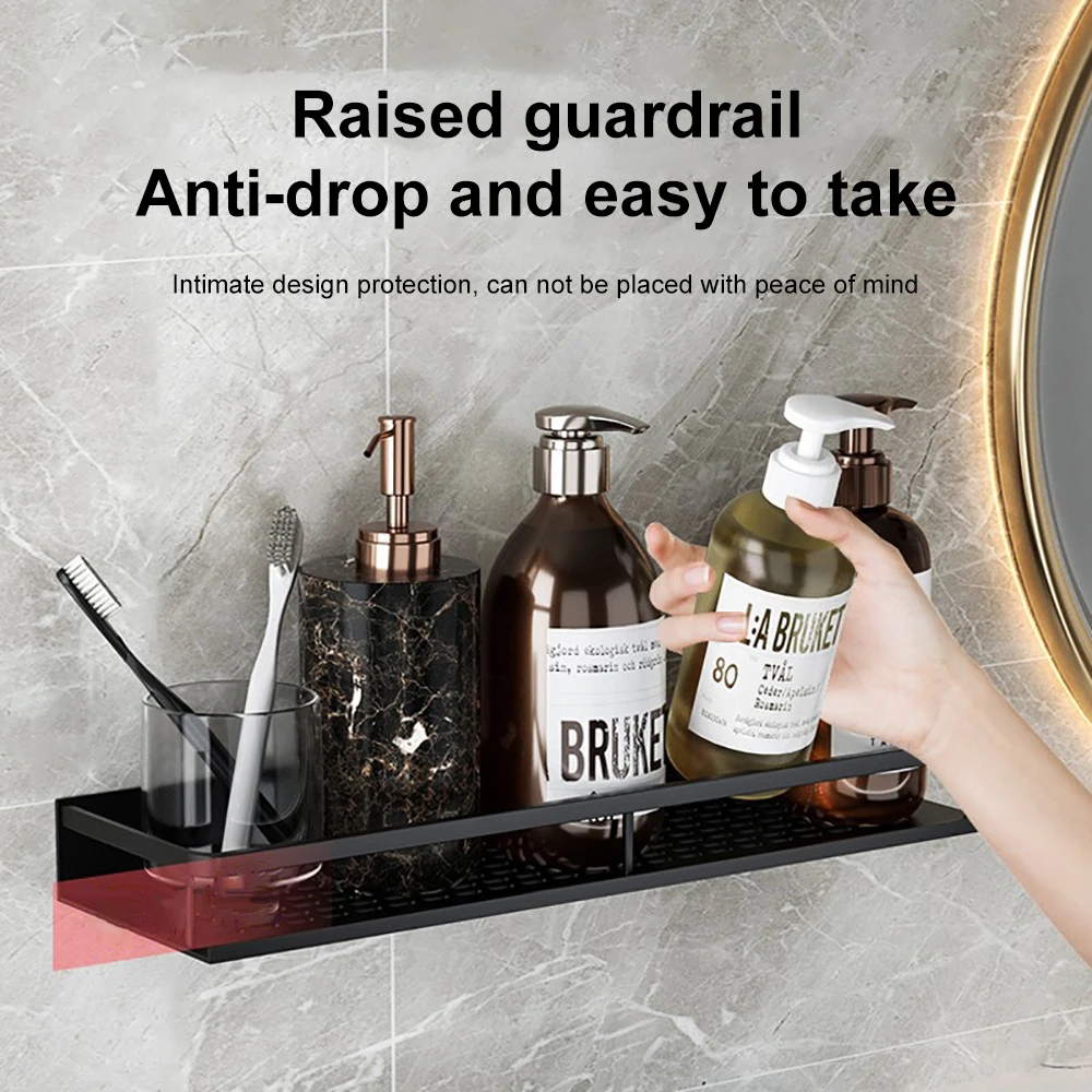 30-50CM Black Bathroom Wall Shelf Without Drilling RustProof Aluminum Storage Rack For Kitchen Shower Bathroom Organizer