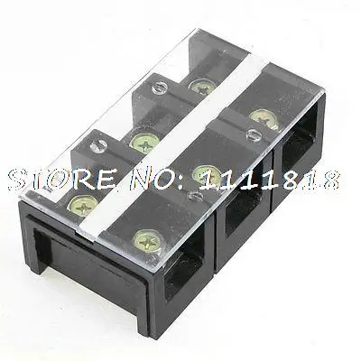 600V 200A Dual Row 3 Positions Barrier Screw Terminal Block Black