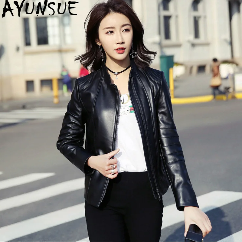 

AYUNSUE 100% Real Sheepskin Coat Spring Autumn Genuine Leather Jacket Women Motorcycle Bomber Jackets for Women Clothes 2020