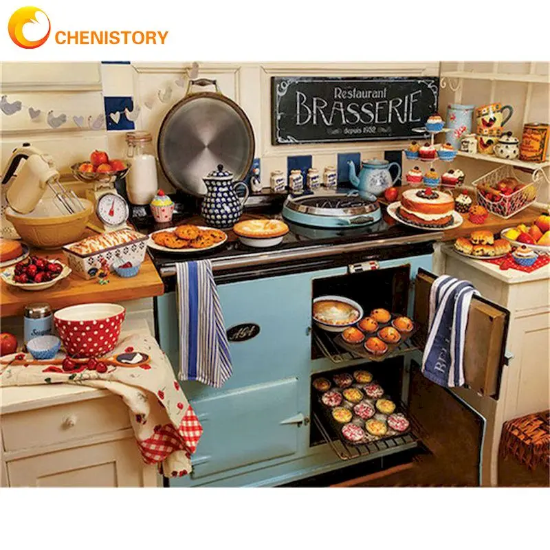 

Набор масляных красок CHENISTORY «сделай сам» по номерам, наборы красок для кухонного ландшафта, 40x50 см, акриловые пигментные цветные рисунки на ...