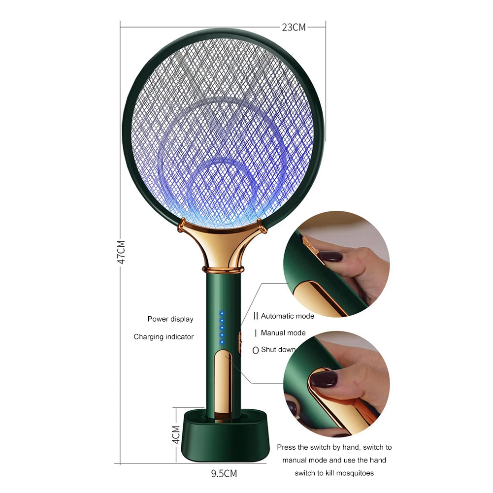 1200mAh Electric Mosquito Swatter LED Rechargeable Anti Fly Bug Zapper Killer  Trap Insect Racket Pest Control Product
