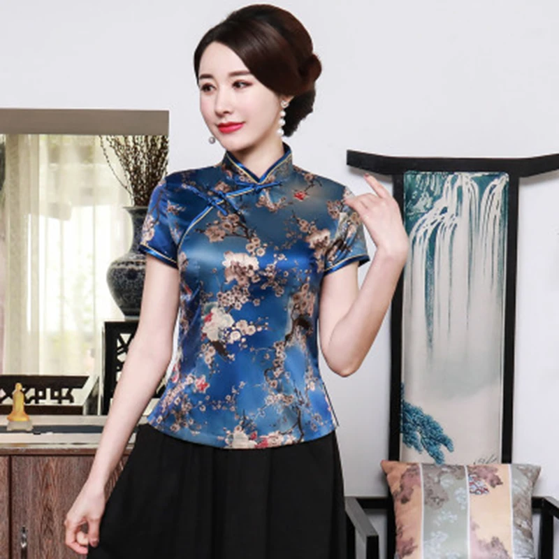 Plus size cheongsam women blouse shirt Chinese style elegant thin short-sleeved shirt women tops  mother Chinese shirt Qipao