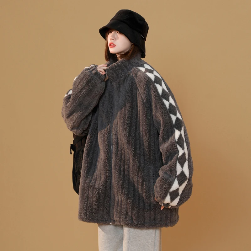 Abrigo de lana de cordero para mujer, Chaqueta de algodón holgada de gran tamaño con cremallera, Parka de talla grande, ropa de invierno, uniforme de béisbol, 2021