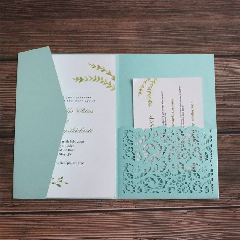 

Light blue wedding invitation set customized invite RSVP printing marriage anniversary bridal shower greeting card