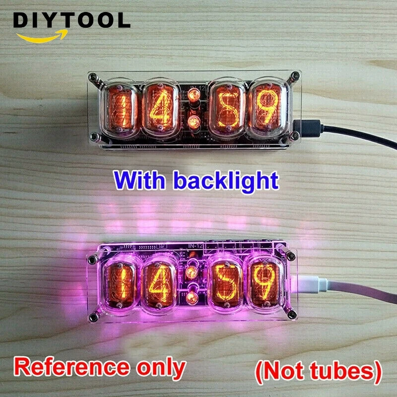 4-bit Glow Tube Clock Colorful  IN-12A IN-12B DS3231 Nixie LED Backlight BSG