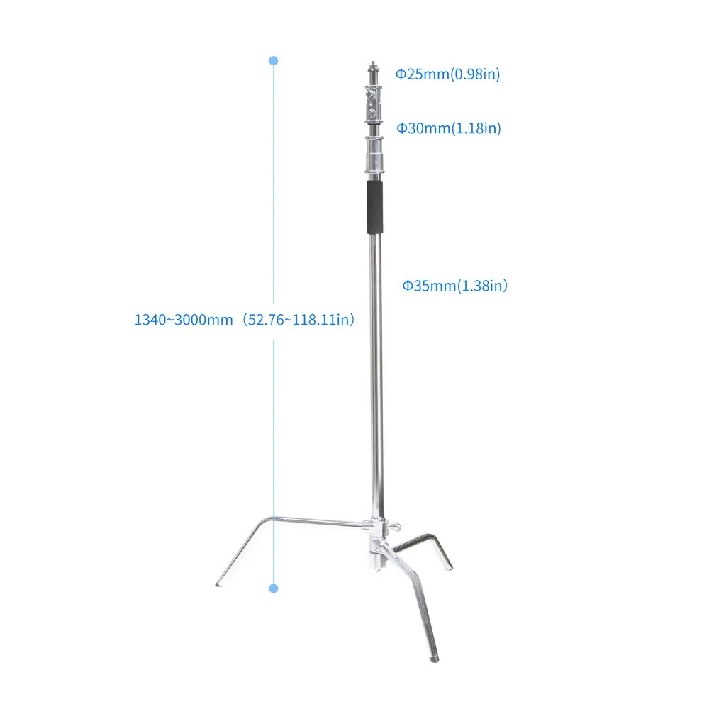 Heavy Duty Light Stand with Detachable Base 5-10 feet/1.6-3.2 meters Adjustable C Stand with 2 Risers for Photography