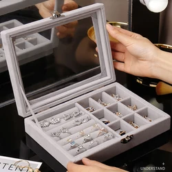 Hot Sales Fashion Portable Velvet Jewelry Ring Jewelry Display Organizer Box Tray Holder Earring Jewelry Storage Case Showcase