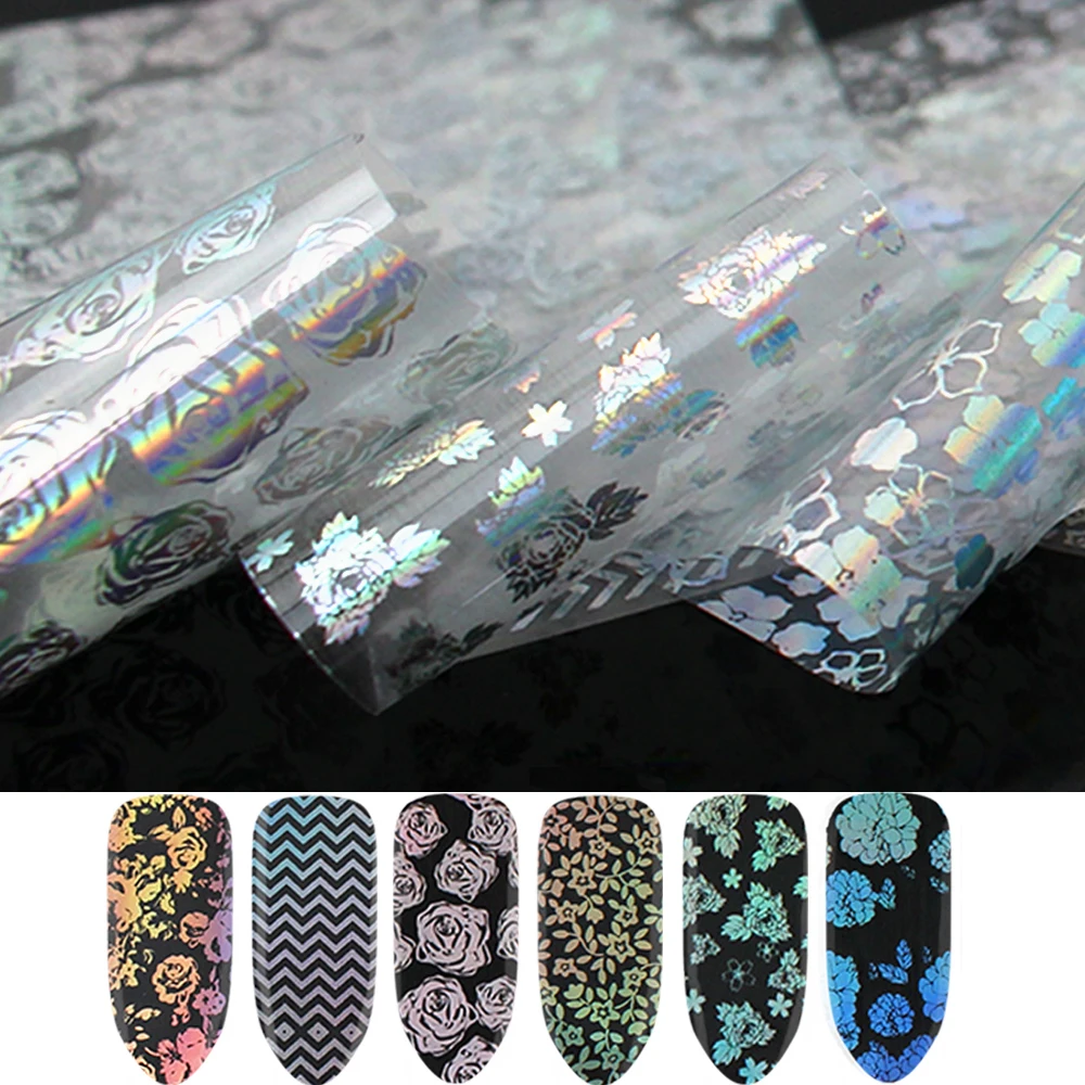 8pcs Nail Transfer Foils Sliders For Nails Laser Rainbow Stickers Decals Sky Paper Nail Art Manicure Decoration