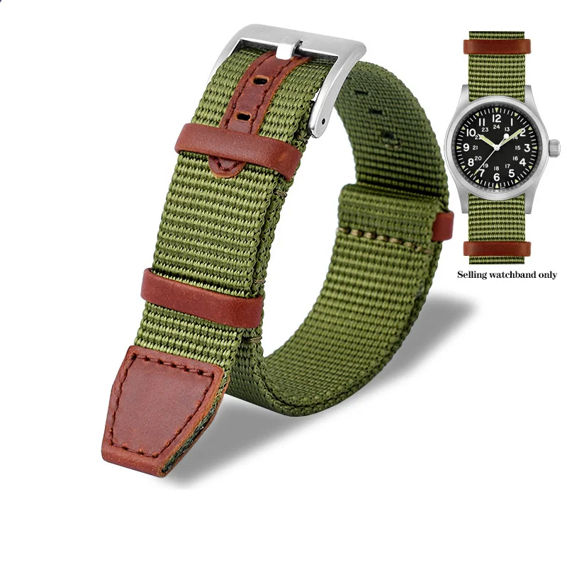 20mm 22mm Woven Nylon +Genuine Leather Strap for Hamilton Khaki