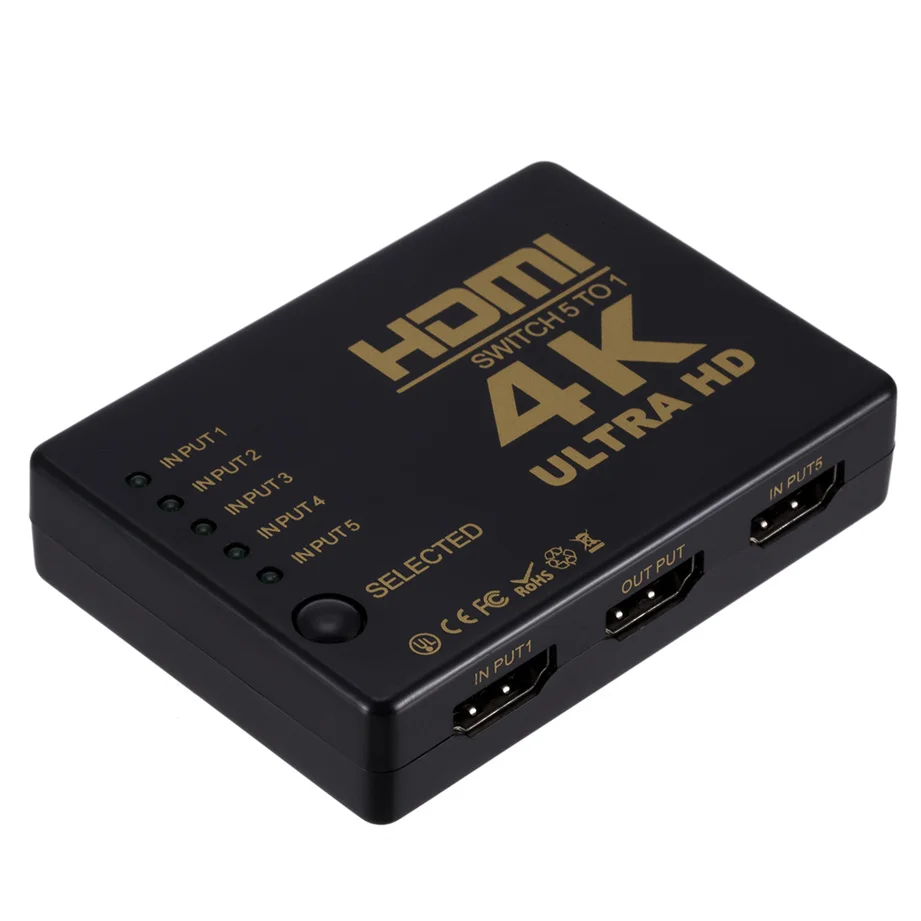 4K 2K 5x1 HDMI Cable Splitter HD 1080P Video Switcher Adapter 5 Input 1 Output Port HDMI Hub for Xbox PS4 DVD HDTV PC Laptop TV