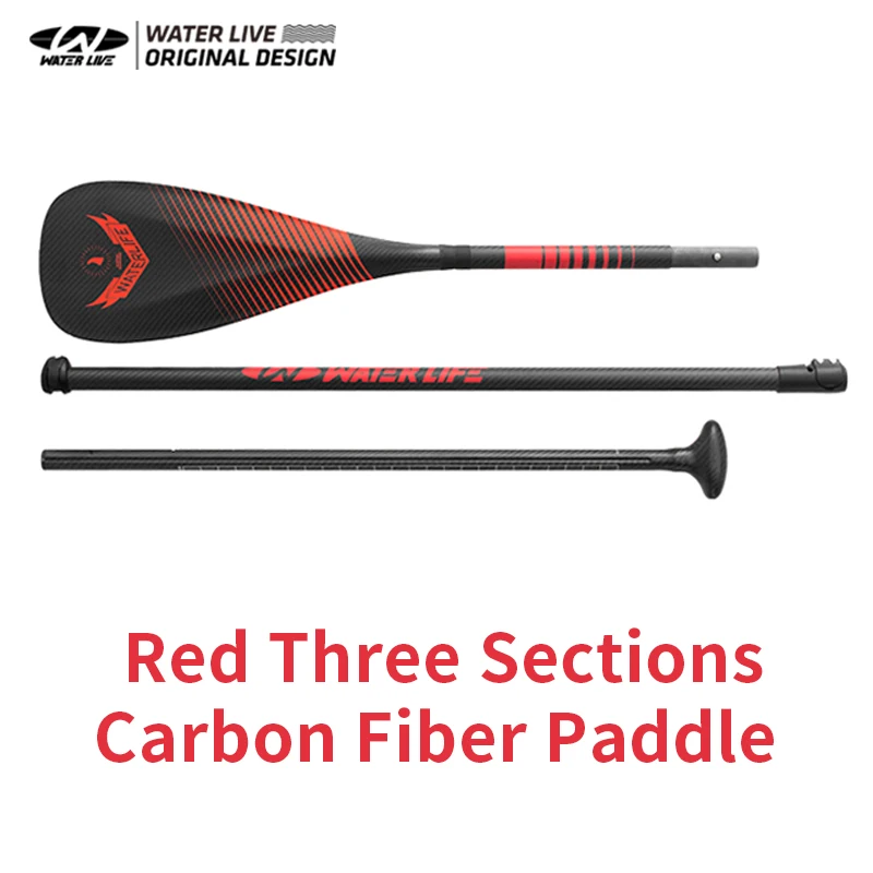 WATERLIVE-RED BLADE 3-Section Speed Type Oar All Carbon Fiber 175-277cm Detachable Ultralight Upgrade Handle Surfboard Paddle