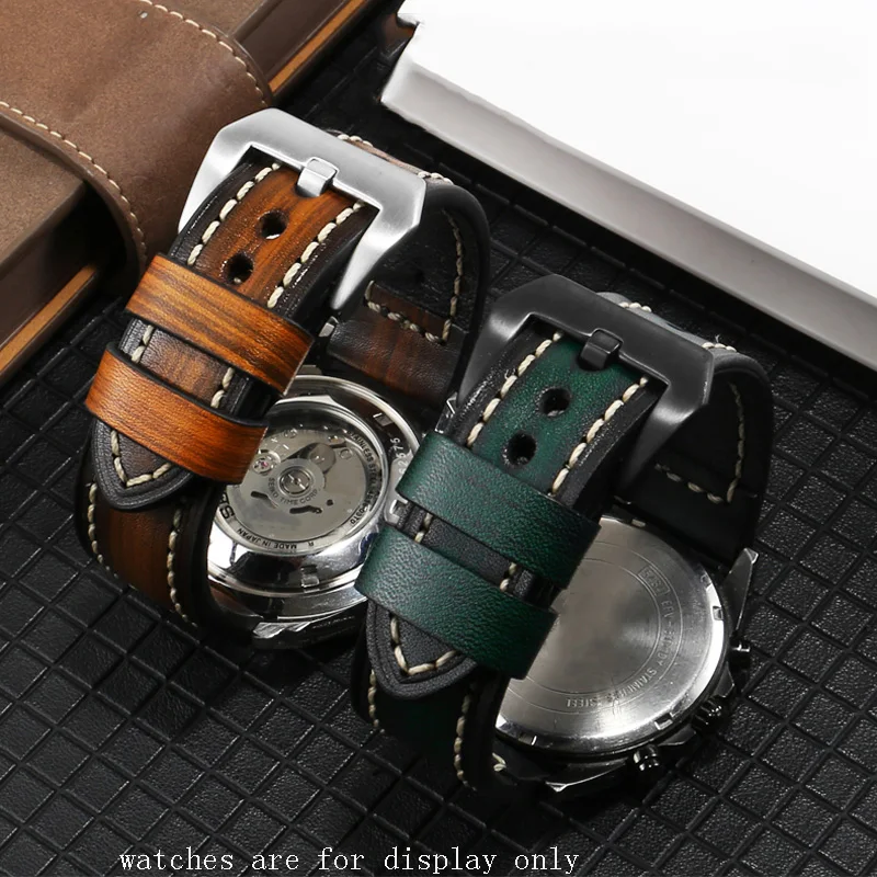 Retro Genuine Leather Strap Replacement Panerai Tudor 22mm 24mm 26mm Red Purple Blue Handmade Cow Leather Watchband