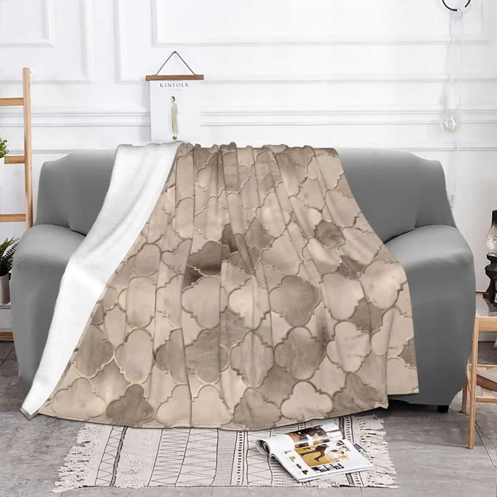 Quatrefoil Moroccan Pattern Pastel Mineral Quartz For Home Sofa Bed Camping Car Plane Travel Portable Blanket Moroccan