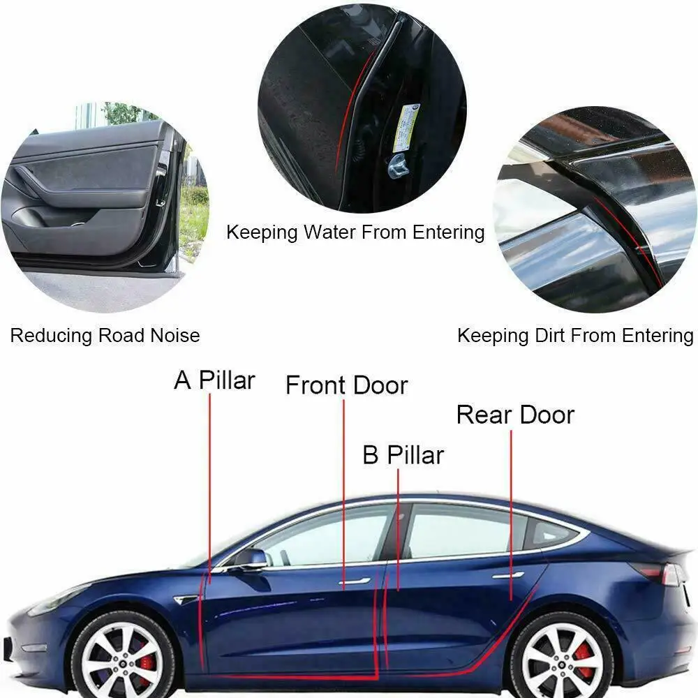 

For Tesla Model 3 Car Door Seal Kit Soundproof Strip Weather Stripping Wind Noise Reduction Weather Draft Seal Strip Stickers