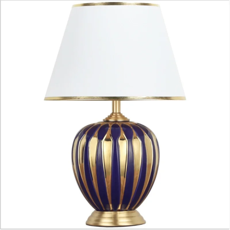 

Blue Gold Ceramic Table Lamp Bed Room Foyer Modern Fashion Luxurious Porcelain Desk Reading Light 190179