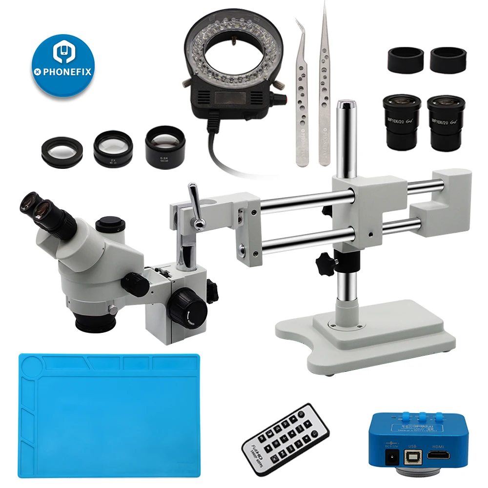 3.5X-90X Microscopio Stereo trinoculare con Zoom a doppio braccio Microscopio digitale da 38mp Microscopio SMD con supporto per Microscopio a doppio braccio