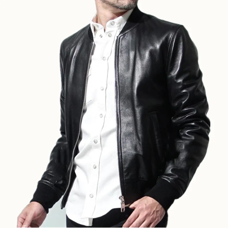 

Stand Fashion Collar Slim Plus Size Classic Pilot Sheepskin Coats Mens Genuine Sheep Leather Bomber Jackets Men Aviator Jackets