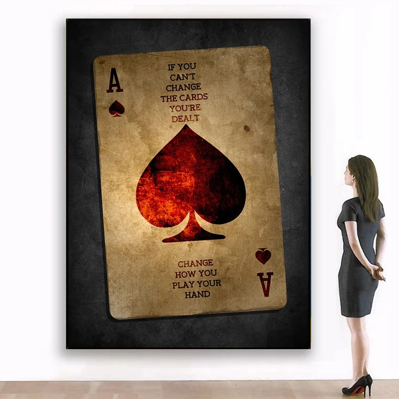 Vintage Poker Ace of Spades Cards Letter Canvas Paintings Posters Prints Wall Art Pictures for Bar Pub Wall Decoration Cuadros