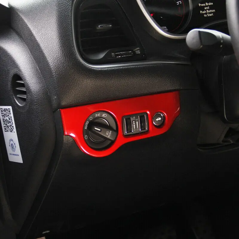 Car Headlight Switch On/Off Button Decoration Red Cover Trim Sticker ABS For Dodge Challenger Charger Interior Accessories