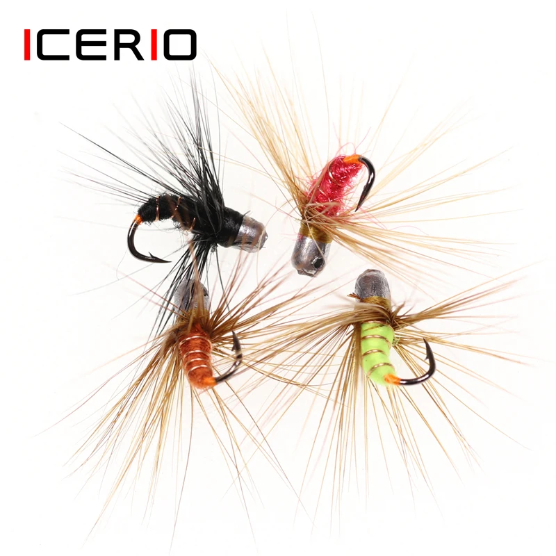 ICERIO 8PCS Ice Fishing Jig Head Fishing Hooks Worms Fly Lure Winter Bass Mormyshka Bait Jigging Fishing Tackle