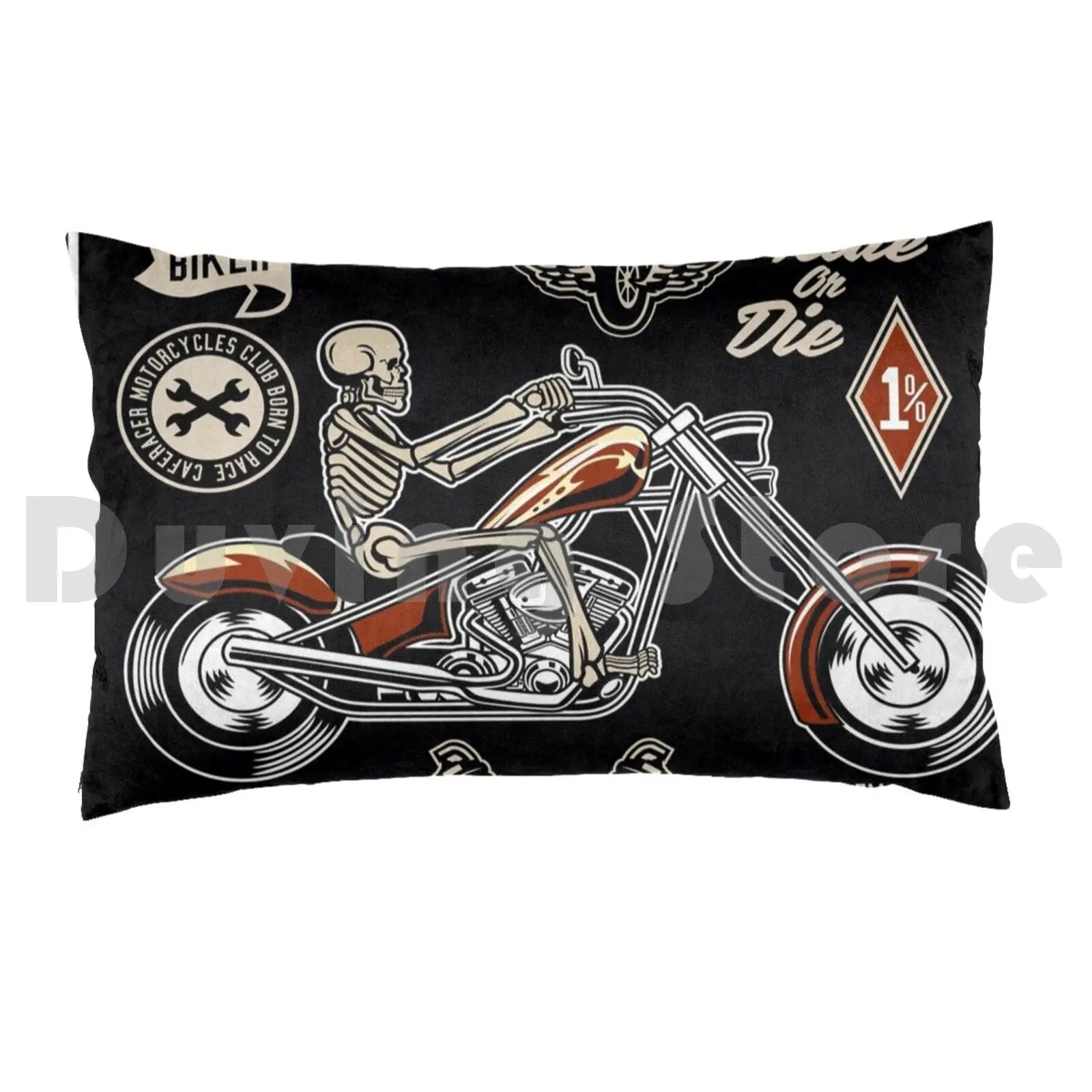 Motorebel Skull-Poster Pillow Case Printed 35x50 Rocker Biker Racing Bearded Hipster Moustache Motobike