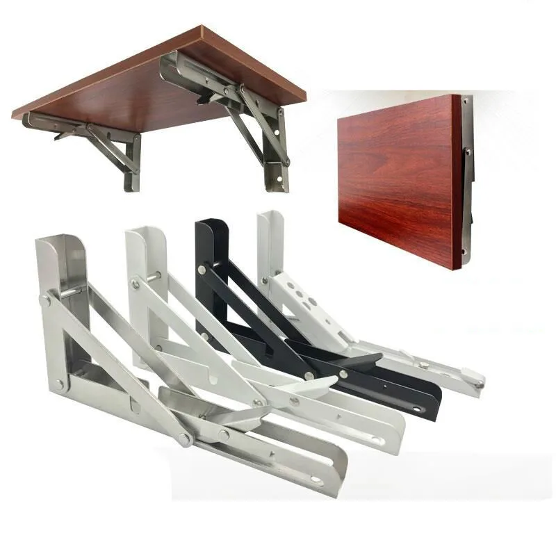 2pcs Folding Bracket Adjustable Wall Mounted Table Support Brackets Folding Triangle Bracket Stainless Steel Support Brackets