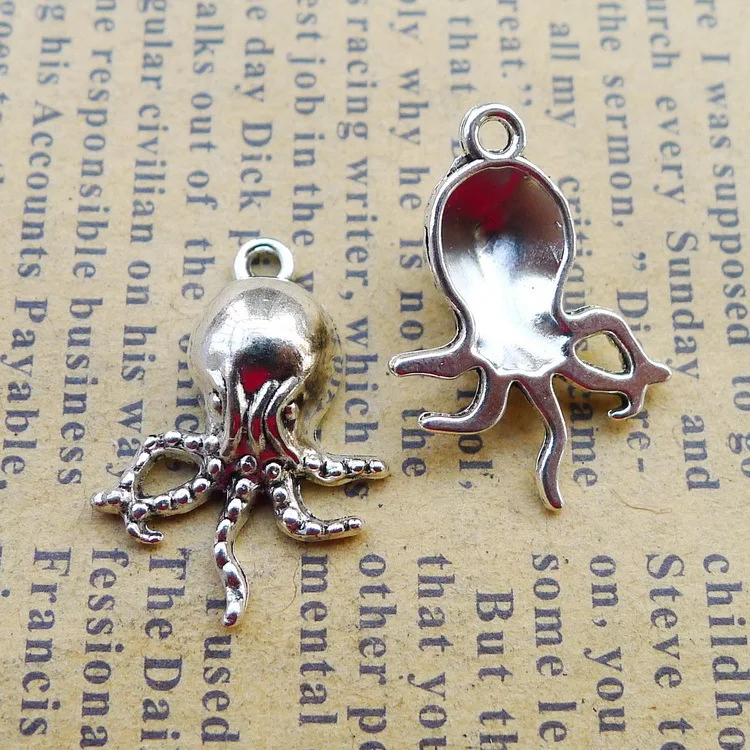 15pcs/Lot 21x15mm Antique Silver Color Octopus Charms Pendant For Jewelry Making DIY Jewelry Findings