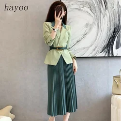 2022 new spring dress Hong Kong style professional celebrity pleated skirt suit set women's spring fashion suit two-piece set