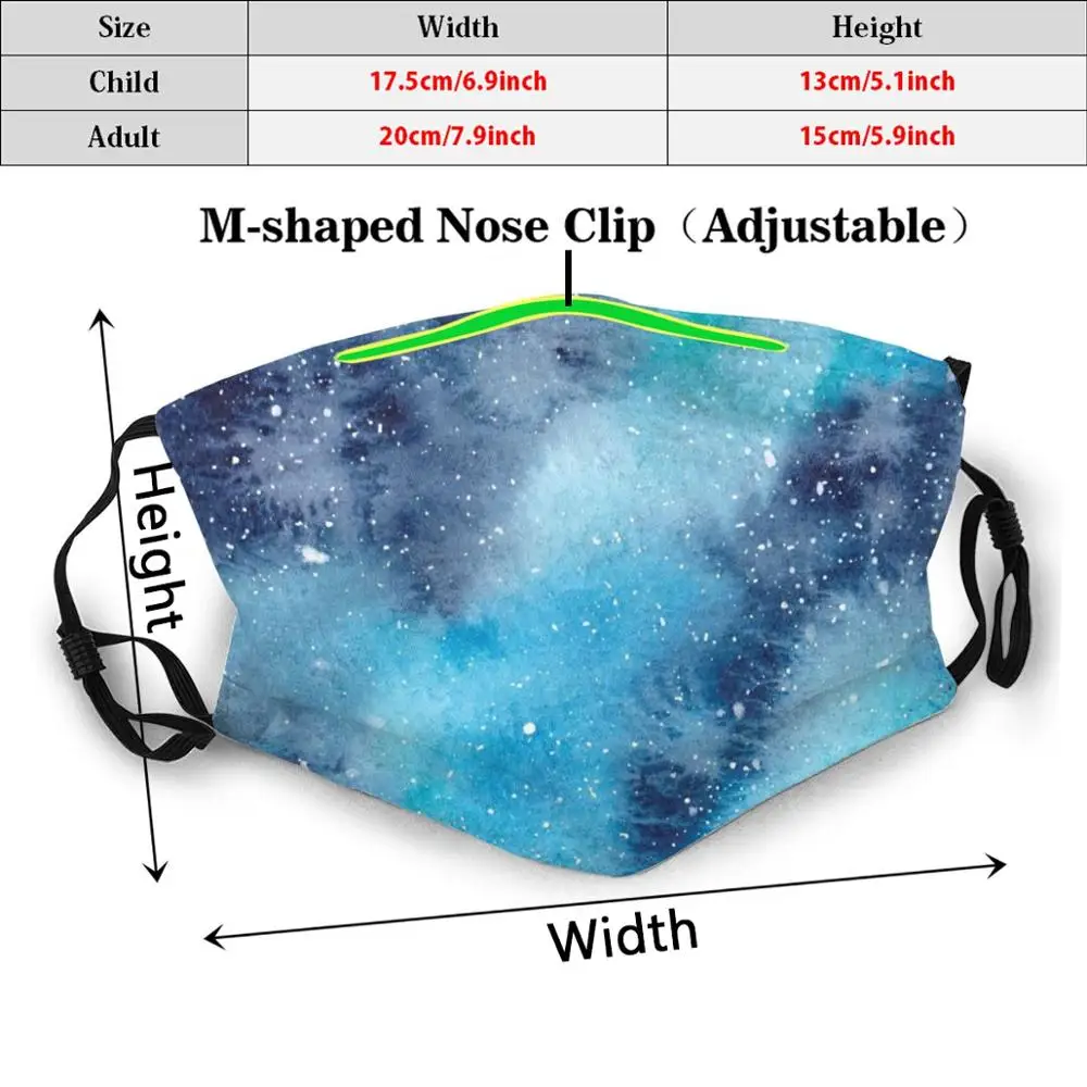 Acquerello Galaxy divertente stampa riutilizzabile Pm2.5 filtro maschera per il viso acquerello Galaxy Stars cielo cielo notturno universo spaziale