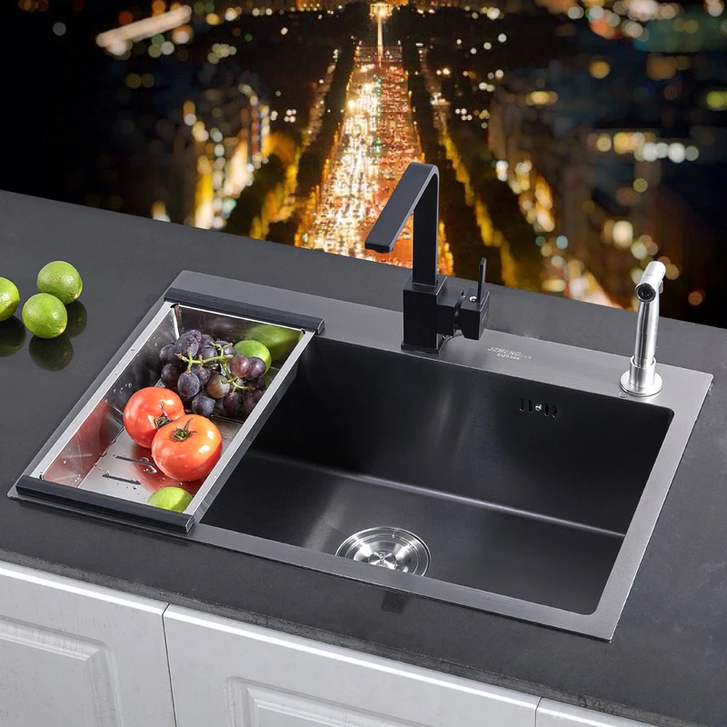 Nano antibacterial 4 mm thick 304 stainless steel hand sink single trough package black dish wash basin sink wx4181023